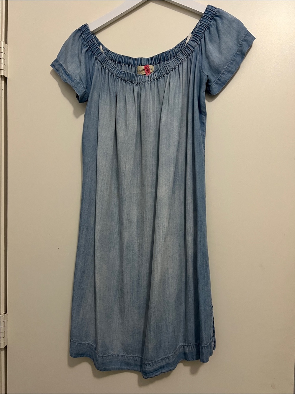 Anthropologie Cloth & Stone Off-Shoulder Mini Dress Blue Chambray Denim Western - Picture 2 of 15